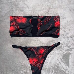 Floral Black and Red Bikini Set